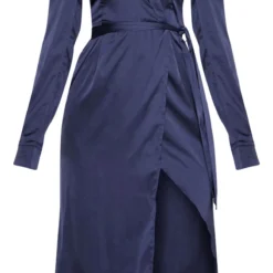 Robe Portefeuille Mi-longue Satinée Bleu Marine à Col Bardot Replié -Pas Cher Robe Tendre Magasin ed635917738fe7cbf4c08e2f1f4b15f08d4648a2 CLZ7367 3