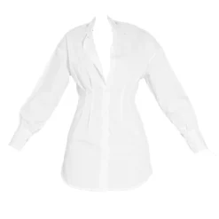 Robe Chemise Blanche Ajustée à La Taille à Manches Longues -Pas Cher Robe Tendre Magasin ee97595514e8b9e7b1267511fbac37163e8dd323 cmt6175 6