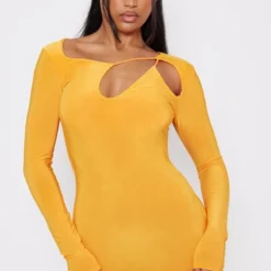 Logic Robe Très Moulante Orange à Découpes Multiples Et Manches Longues