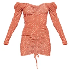 Robe Moulante Orange Terracotta Imprimé Pois à Manches Longues Et Devant Froncé -Pas Cher Robe Tendre Magasin efbcc14577c6dfc4141a8ee5ed5bf3e589ad032d CMS1125 5
