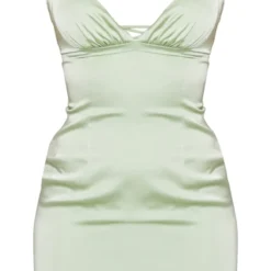 Robe Droite Vert Sauge Satinée à Dos Lacé Et Buste Froncé -Pas Cher Robe Tendre Magasin f05beef23a07a69c1854145a600ba1266b649a76 cnd5909 5