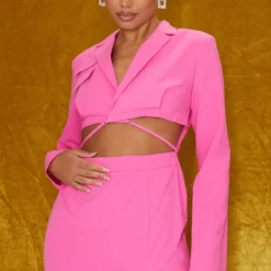 Robe Moulante Style Blazer Utilitaire Rose En Maille Tissée à Découpes Et Taille Nouée -Pas Cher Robe Tendre Magasin f2bd10d9670306c9fefbb07de3ed181a5653221e cmu1262 4