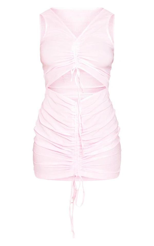 Robe Moulante Froncée Texturée Rose Découpée Sans Manches 5 Robe Moulante Froncée Texturée Rose Découpée Sans Manches – Image 5