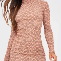 Robe Moulante Marron Chiné à Fronces Et Col Haut -Pas Cher Robe Tendre Magasin f316c07573e004afc036be33e0fbb1d1498bc54f cnb1075 4