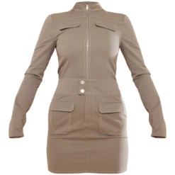 Robe Moulante Tissée Vert Olive à Coutures Contrastantes -Pas Cher Robe Tendre Magasin f391846ee14f4c4d7aa6c03d4694a50303649da4 cnc8321 5