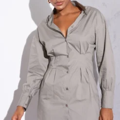 Renew Robe Chemise Kaki Clair Ajustée à La Taille à Manches Longues -Pas Cher Robe Tendre Magasin f3abaff7470983cb386dc03bd11d13652325b547 cmt6727 4