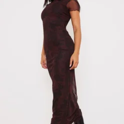 Robe Longue Bordeaux Fleurie En Mesh à Manches Courtes -Pas Cher Robe Tendre Magasin f3b6bc700da08a2b7d986851b618c03f52d1689d cnb1070 3