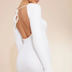 Robe Mi-longue Texturée Blanche à Manches Longues Et Dos Ouvert -Pas Cher Robe Tendre Magasin f45e911a6b895237b187ad4407c877bd5f2cdc02 cnd4026 4