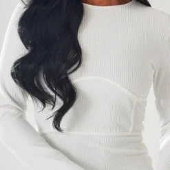 Robe Moulante Côtelée Blanche à Détails Coutures Et Manches Longues -Pas Cher Robe Tendre Magasin f465d7ea71c5b4978a09a01cd90882e48947ee22 cmn0006 4