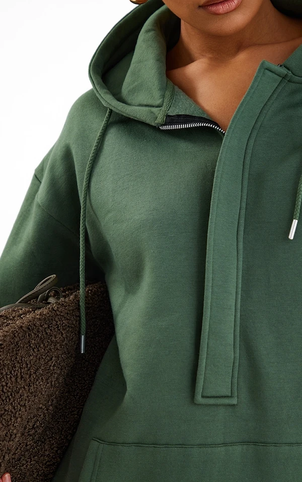 Robe Sweat Bleu-vert à Capuche Et Poche Oversize Devant 4 Robe Sweat Bleu-vert à Capuche Et Poche Oversize Devant – Image 4