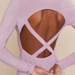 Robe Moulante Mauve Découpée Dans Le Dos Croisée à Manches Longues -Pas Cher Robe Tendre Magasin f66167594713625e7d6aac887b54fd5c411c89aa cnd2294 4
