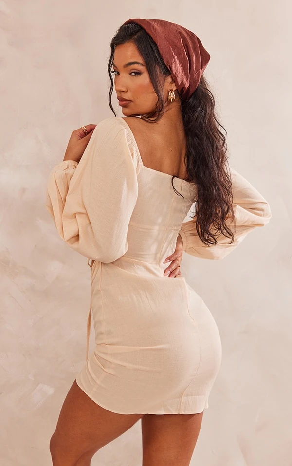 Robe Moulante Effet Lin Gris Pierre Froncée à Découpes 2 Robe Moulante Effet Lin Gris Pierre Froncée à Découpes – Image 2