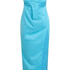 Robe Bustier Mi-longue Satinée Bleue Fendue à Corset Et Ourlet Style étrier -Pas Cher Robe Tendre Magasin f852c945e3d727e46455ab801df4cf28a67579c0 cnd5865 5