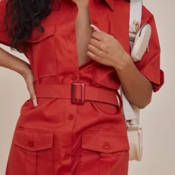 Robe Chemise Cargo Rouille Ceinturée à Manches -Pas Cher Robe Tendre Magasin f872da985e18b400516d8ec5909b275dc9bd57dc cnc7086 4