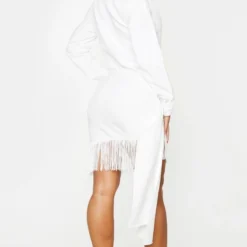 Robe Moulante Blanche Effet Drapé à Manches Longues Et Franges -Pas Cher Robe Tendre Magasin f898605f0e295c9347f36d6e5009d1801fbd97af cmh0968 2