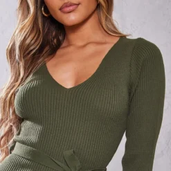 Robe Mi-longue Fendue Kaki à Manches Longues Et Ceinture -Pas Cher Robe Tendre Magasin f8cb3f50f09cc4ec66908baccbf83567d6555359 cmp8731 4