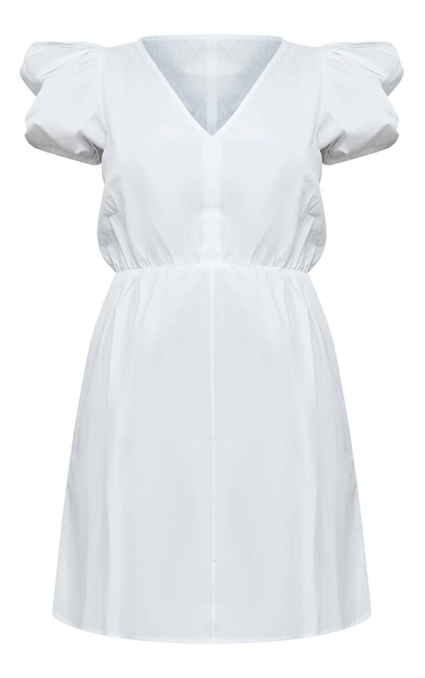 Robe Droite En Popeline Blanche à Manches Bouffantes 5 Robe Droite En Popeline Blanche à Manches Bouffantes – Image 5