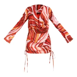 Robe Moulante Orange Satinée Froncée Imprimé Tourbillons à Col Bénitier Plongeant Et Manches Longues -Pas Cher Robe Tendre Magasin f9286e08bb3171c700d2bf01931ed73658c0d879 cne3794 5