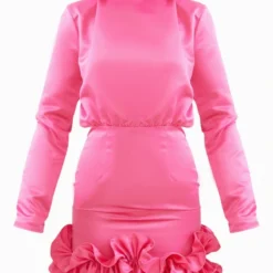 Robe Moulante Bouffante Tissée Rose Vif à Col Montant -Pas Cher Robe Tendre Magasin f9950db6e5d69a8413e3bfb0f3f0c3626a32c868 cnd2052 5