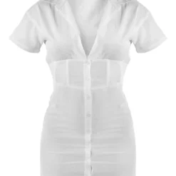 Robe Chemise Ajustée Effet Lin Blanc à Manches Courtes -Pas Cher Robe Tendre Magasin f9db2ef9c3854a1ee03e3a9c2b5a063d79e5ab5b cnd4040 5