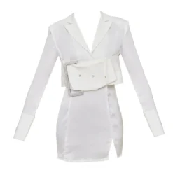 Robe Blazer Satinée Blanche à Détail Boucle -Pas Cher Robe Tendre Magasin fa4603a66ddab52ed328ec14d3f60f04b374e7d1 cnb0711 5