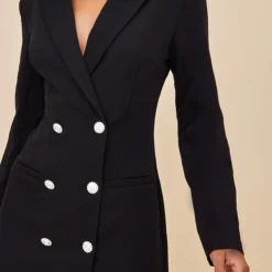 Robe Blazer Tissée Noire à Double Boutonnière Et Boutons Strassés -Pas Cher Robe Tendre Magasin fadfce794e5a2cba7cffff87413f79ca740609b9 cnc2988 4