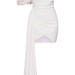 Robe Moulante Asymétrique Crème Drapée à Manche Bouffante -Pas Cher Robe Tendre Magasin fbc0ceac5dead2642137a58b9a7bec6f67c7b376 cnd4305 5