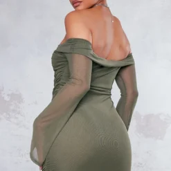 Robe Moulante En Mesh Kaki Très Froncée à Col Bardot 6 Robe Moulante En Mesh Kaki Très Froncée à Col Bardot -Pas Cher Robe Tendre Magasin fbc2067c631c15b338a1cf8775dc5953bfae53c6 cnc2270 2
