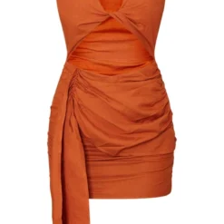 Robe Moulante Effet Lin Rouille à Torsade Et Détail Drapé -Pas Cher Robe Tendre Magasin fc28558f4db867047d5bbd96095ec45560eb2149 cnd2247 5