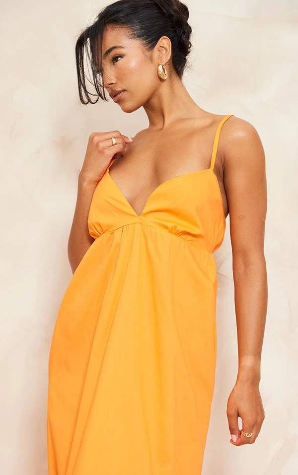 Robe Babydoll Longue Orange à Bretelles Et Superpositions 4 Robe Babydoll Longue Orange à Bretelles Et Superpositions – Image 4