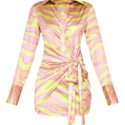 Robe Chemise Satinée Imprimé Zébré Multicolore à Détail Noué -Pas Cher Robe Tendre Magasin fc511595110ccbb534e372cbddd786e5544a346f cne4573 5