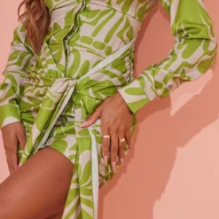 Robe Chemise Verte Imprimé Abstrait à Devant Noué -Pas Cher Robe Tendre Magasin fc72467e9c5784a8123c97b5717dde315066fce9 cmy6049 5