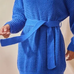 Robe Pull En Maille Tricot Gaufrée Bleu Vif -Pas Cher Robe Tendre Magasin fe8f91753532fdf02c95e19516bec613271d0b28 cnd2081 4
