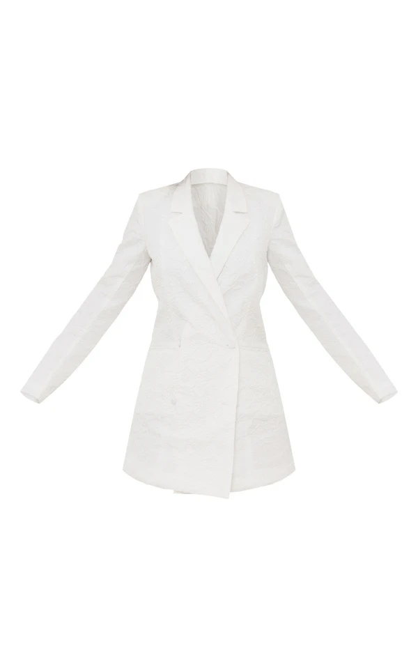 Robe Blazer Fleurie Blanche Texturée Décolletée 5 Robe Blazer Fleurie Blanche Texturée Décolletée – Image 5