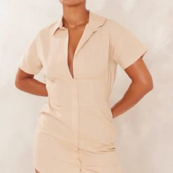 Robe Chemise Effet Lin Gris Pierre à Manches Courtes Et Taille Cintrée -Pas Cher Robe Tendre Magasin ff6f90b5caff64fe3af161a4a1a449b23b4d1cfe cne2854 3